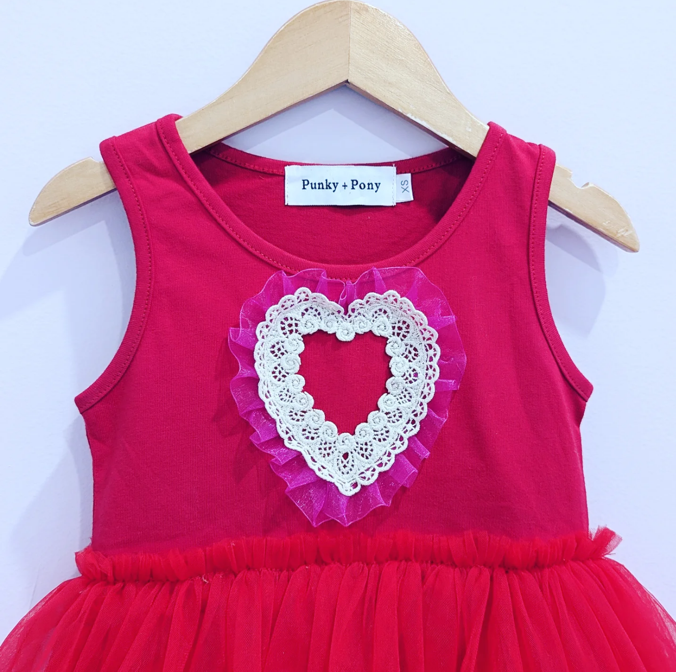 Valentine's Tutu Tank Dress - Cream and Hot Pink Doily